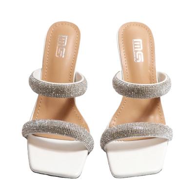 China CUSHIONING shiny rhinestone women's slippers like new designer high heel sandals for ladies summer 2021 for sale