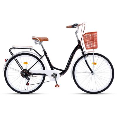 China Steel Women 24 26 Inch Holland Beach Cruiser Bicycle Manufacturer Vintage City Bike With Basket for sale