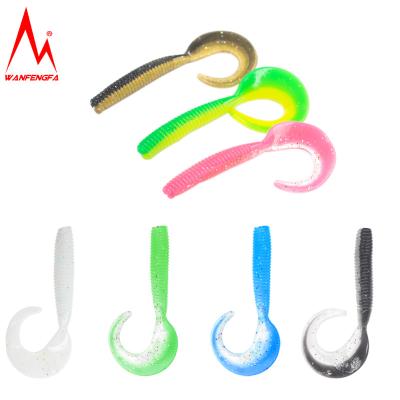 China Durable Long Tail Worms Lure Fishing Lure Straight Straight Tail Bait Soft Plastic Tail Worm Lure for sale