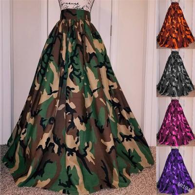 China Breathable Camouflage Plus Size Skirts Floor Length Women 2021 Printed A Line Skirts Girls High Waist Long Skirts for sale