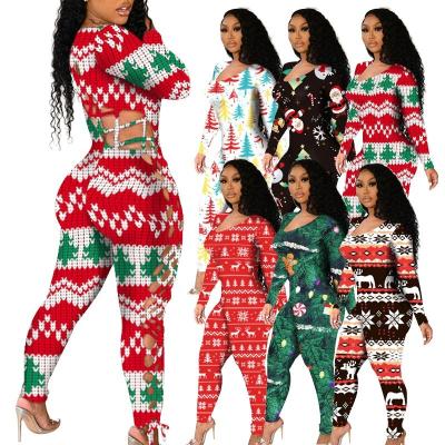 China Plus Size 2021 New Fashion Christmas Sets Women's Overalls Rompers Sets Women's Christmas One Piece Bodycon Jumpsuit for sale