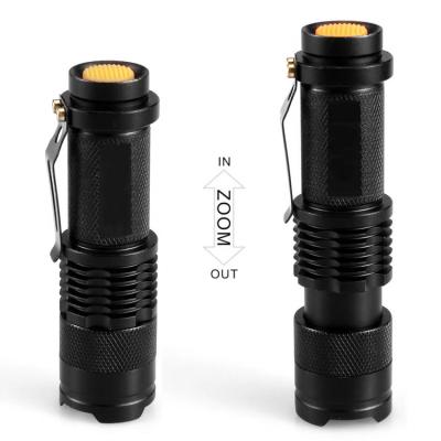 China Zoomable Led Light Customized High Power Waterproof Zoomable Mini Torch 14500/AA Powered Q5 Mini Led Tactical Flashlight With Clip for sale