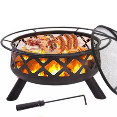 China Adjustable Height Outdoor Wood Burning Firepit Portable Outdoor Fire Pit With Grill Grate Charcoal BBQ Grill for sale