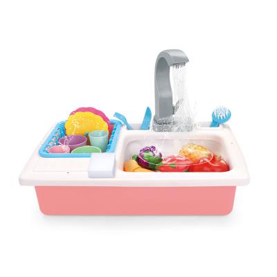 China Plastic Dishwasher Playset Pretend Play Plastic Electric Wash Up Dishwashing Recycling Water Kids Kitchen Sink Toy For Kids for sale