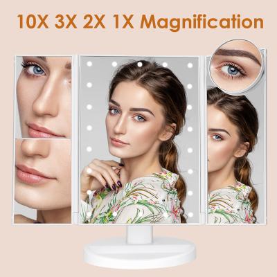 China Style: Portable 3 Fold Lighted Vanity Makeup Mirror, 1X/2X/3X Magnification, 21 LEDs, 180 Rotation Adjustable for sale