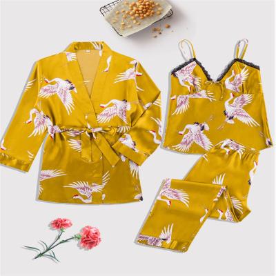 China QUICK DRY Manufacturer Customization Hot New Retail Products Four Pieces Sets Women Summer Homewear Bridal Robe Silk Bathrobe for sale