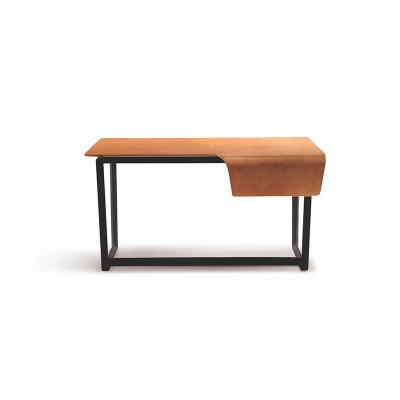 China Simple Convertible Solid Wood Desk Saddle Leather Orange Desk Imported From Italy Computer Desk for sale