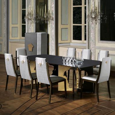 China (Other) Hot-selling European Luxury Adjustable Dining Table Box Customized Restaurant Dining Table Set Stainless Steel Marble Dining Tables for sale