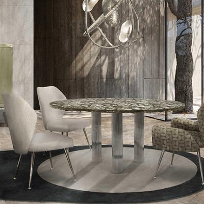 China (Other) Nordic Modern Design Adjustable Round Metal Base Sintered Stone Dining Table Set With 6 Velvet Fabric Chairs Luxury Marble Dining Tables for sale