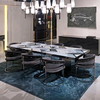 China Simple Rectangle (Other) Stainless Steel Hardware Frame Restaurant Adjustable Dining Table Dining Table Set Modern 8 Seater for sale