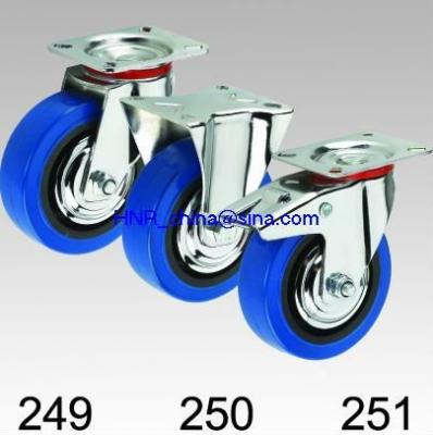 China Industrial Rigid or Rigid Blue Elastic Rubber Wheel Caster Swivel or Swivel with Double Locks for sale