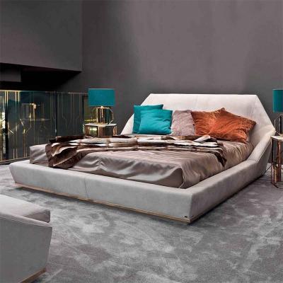 China Luxurious new design lit luxusbett tech fabric bed doubles hexagon leichtes modern headboard matte fabric bed for bedroom for sale