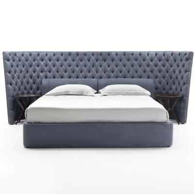 China Luxusbett Italian Style Design Solid Wood Panel Frame Bed Lit Modern Classic Double Beds With Wide Headboard for sale