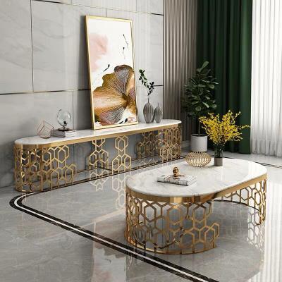 China New Design Outlet Factory Wire Gold Modern Marble Coffee Table Titanium Stainless Steel Frame For Living Room for sale