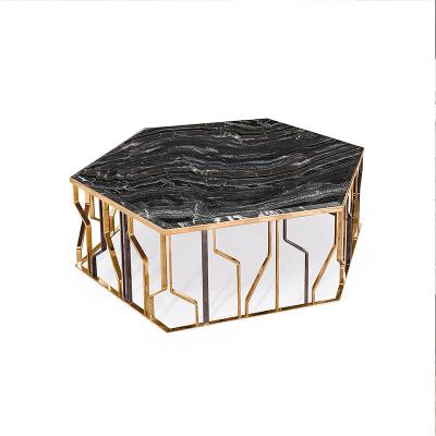 China Marble Top Design Customized Living Table Set Hexagon Stainless Steel Multifunctional Super Modern Luxury Coffee Table for sale