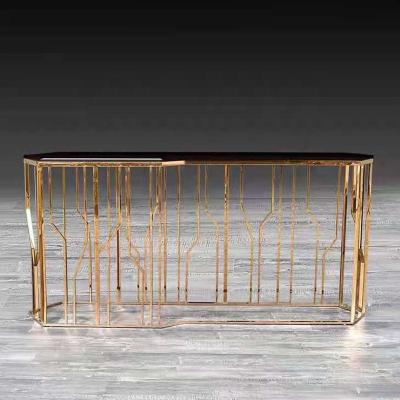 China Italian Light Luxury Modern Marble Gold Titanium Frame Stainless Steel Hallway Console Table For Living Room Porch for sale