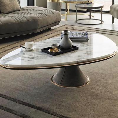 China New arrival Italian luxury marble table shiny unique shape tea furniture artificial marble coffee table for living room for sale