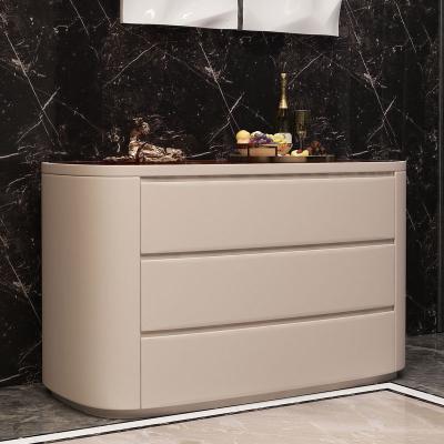 China Modern luxury design marble furniture Italian cabinets high quality synthetic leather table nappa de vitrinas sideboard cabinet with 3 drawers for sale