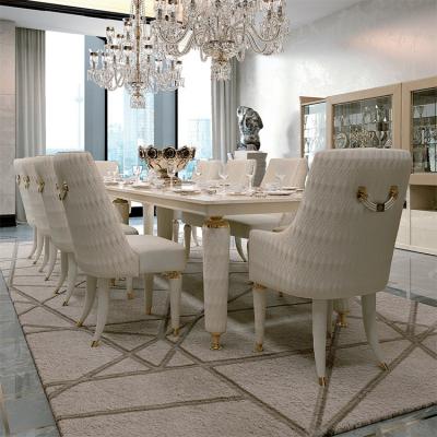 China Modern Marble Light Luxury Home Furniture Rectangle Solid Wood Frame White Solid Wood Dining Table for sale