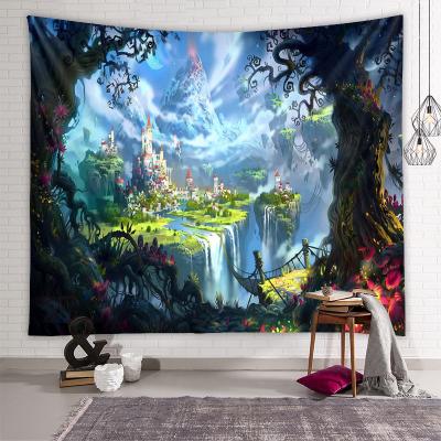 China Traditional in nature running landscape psychedelic decor 3d printed colorful flower tree wall decoration mushroom tapestries for sale