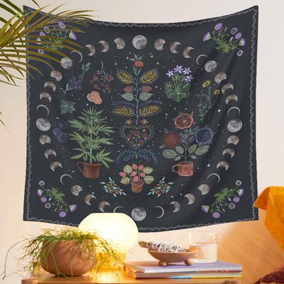 China New Listing Traditional YOUJU RTS Printing Floral Hippie Bohemian Psychedelic Art Sun Moon Phases Decor Tapestry Wall Hanging for sale