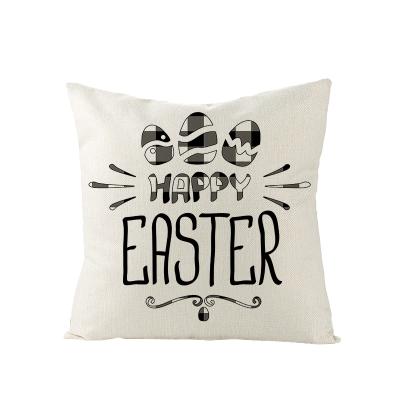 China Easter Day PORTABLE Polyester Custom Print Luxury Black White Rabbit Sofa Cushion Cover Pillow Cases Washable Grid Canvas for sale