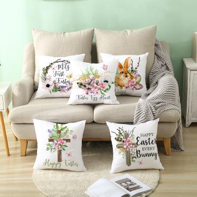 China 2022 PORTABLE High Quality Easter Bunny Baskets Large Easter Egg Kids Decoration Printing White Plush Velvet Cushion Covers Tile Cases for sale