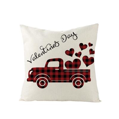 China 2021 PORTABLE Wholesale Red and Black Checked Valentine's Day Sofa Cushion Linen Cover for sale