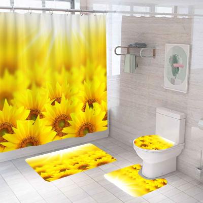 China Sustainable customs 3d print polyester abstract sunflower shower curtain set for bathroom for sale