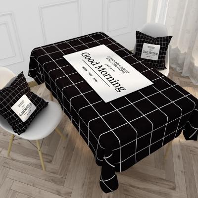 China Office waterproof black and white geometric korean pattern clean cotton neednt linen tablecloth for sale