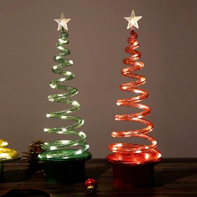 China Led navidad arbol Christmast ornament espiral metal spiral lit table top revolving small light christmas tree series navideas for sale