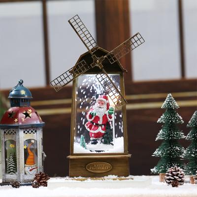 China High Quality Musical Gifts Led Windmill Christmas Lamp Snowfall Lantern For Christmas Gift Musical Box Snow for sale