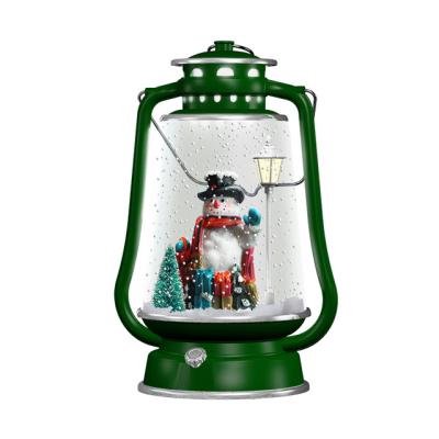 China Christmas Gifts Winter Decoration Green Craft Portable Lighting Musical Hurricane Lantern for sale