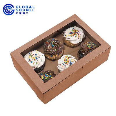 China Global Shunli Disposable Wrapping Paper Cupcake Boxes With 6 Window Packaging Cupcake Box for sale