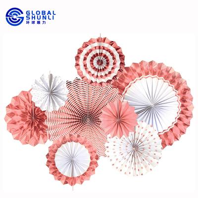 China Global Party Decoration Shunli Rose Gold Metallic Hanging Paper Fans Party Decoration For Holidays 8