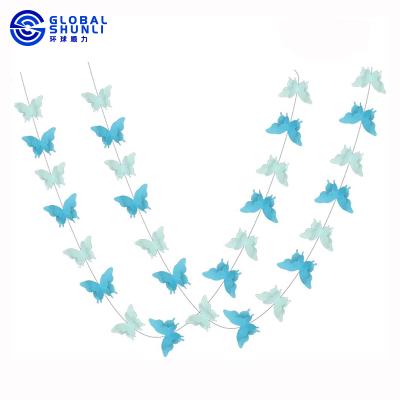 China Home Blue Paper Hanging Paper Bunting 3D Shunli Global Butterfly Garland Banner Party Decorations Baby Shower Decor for sale