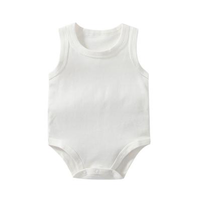 China Baby Clothing With Button 2023 Cotton Wholesale White Baby Romper Sleeveless Baby Rompers for sale