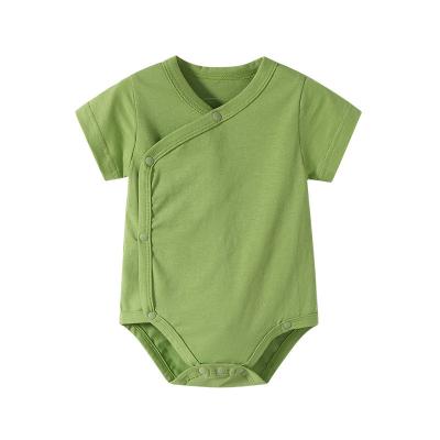 China Baby Clothing With Monk's Dress Rompers Baby Shirt-Front Button Romper Wholesale Green Cotton Newborn Baby Clothes for sale