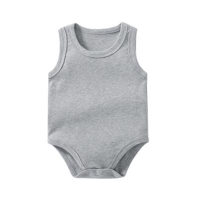 China Baby Clothing With Button Factory 2023 Gray Cotton Sleeveless Baby Rompers for sale