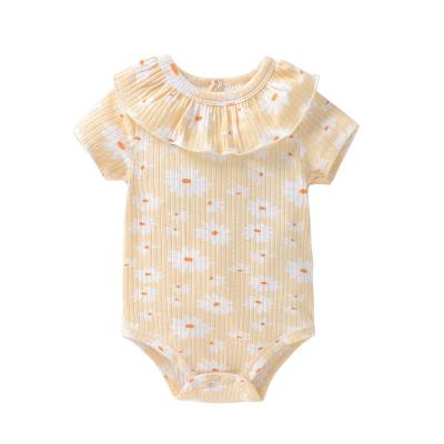 China Baby romper with button factory newborn baby ruffle rib onesie cream 2023 romper for sale