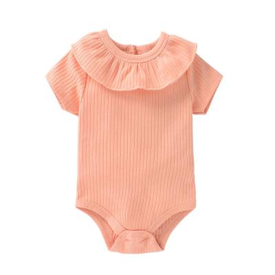 China Baby Romper With Button Factory Baby Ruffle Rib Onesie Orange Newborn 2023 Romper for sale