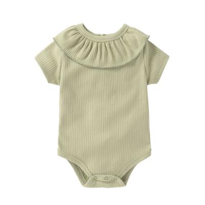 China Baby romper with button 2023 wholesale green baby ruffle rib onesie newborn romper for sale