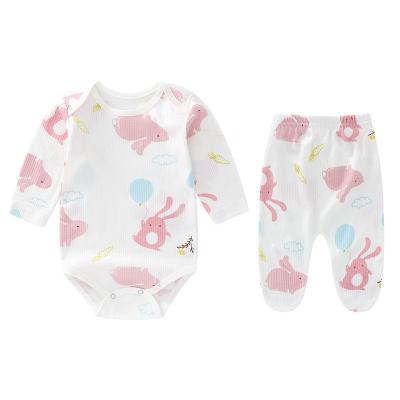 China Baby clothes with long sleeve two piece set newborn baby clothes wholesale romper+button baby pants for sale