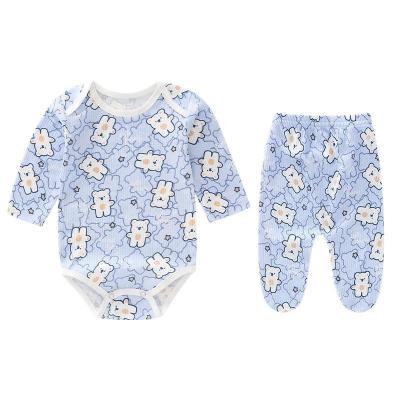 China Baby clothes with long sleeve two piece set newborn baby clothes wholesale romper+button baby pants for sale