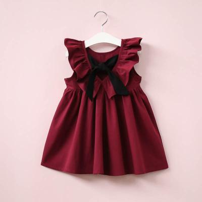 China Baby Clothing With Button Factory New 2023 Baby Bow Pleated Skirt Backless Dress Ruffled Edge for sale