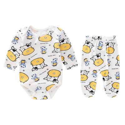 China Baby clothes with long sleeve two piece set newborn baby clothes wholesale romper+button baby pants for sale