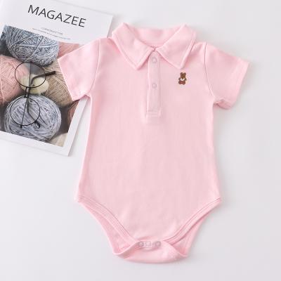 China Baby clothing with button factory POLO neckline 2023 baby shorts suit cotton plaid two-piece set for sale