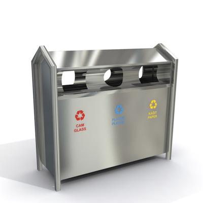 China Indoor Trash Can 3 Compartments Stainless Steel Trash Bin Sustainable Waste Recycle Bin for sale