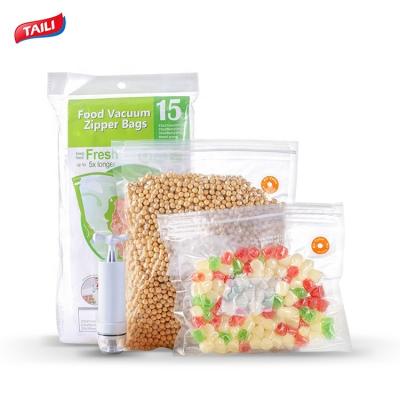 China TAILI 10PACK Reusable Plastic Embossed Airtight Seal Food Safety Zip Lock Vacuum Bags Viable Storage Organizer Plastic Bag for sale