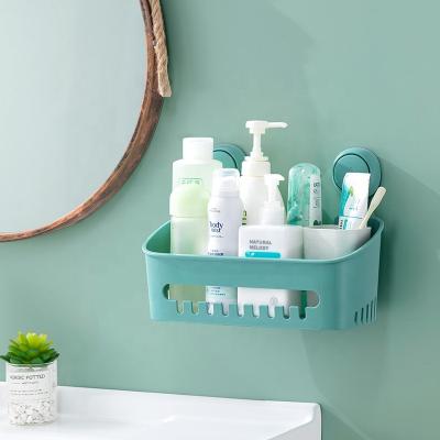 China Vacuum Hook Wall Suction Cup Holder Bathroom Organizer Shelves Storage Bath Strong Trolley Stored Shower Basket for sale